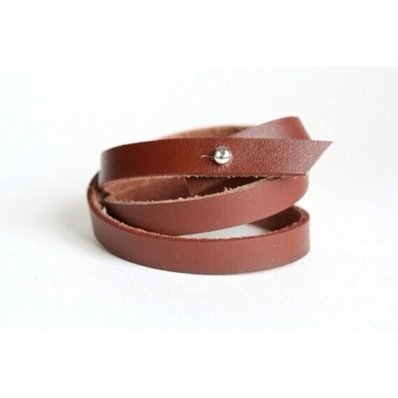 Brown Leather Triple Wrap Bracelet with Silvertone Stud Closure - Picture 2 of 4